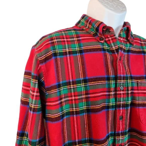 Lands' End Plaid Red & Green Flannel Shirt Mens XL - Picture 3 of 9